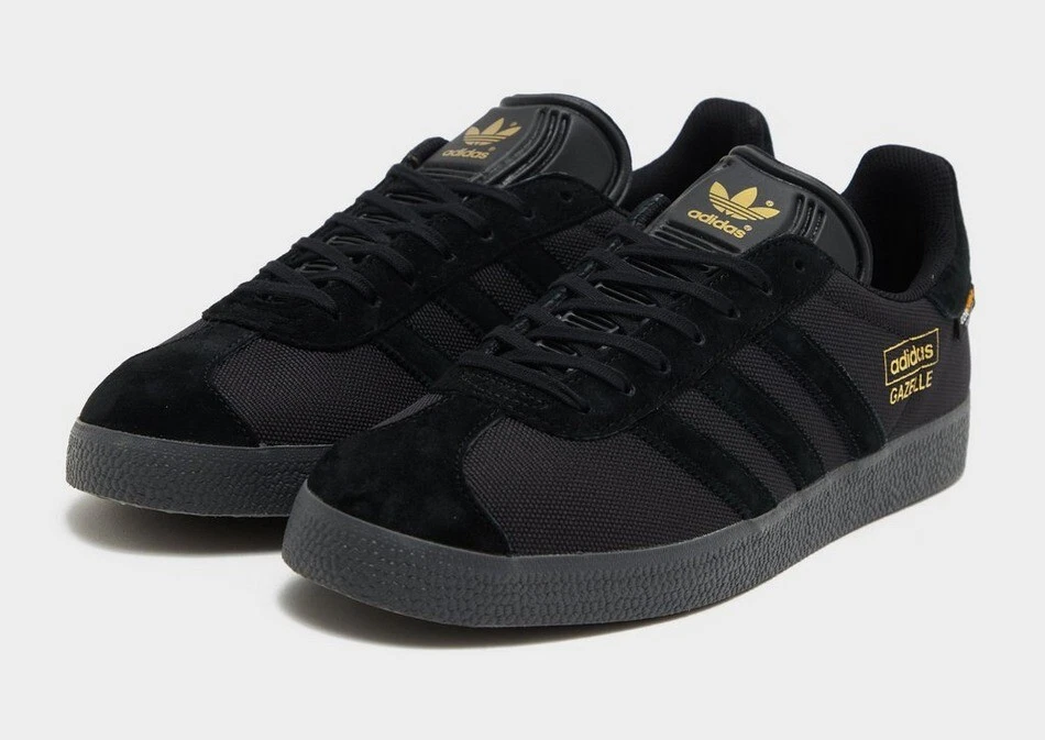 Adidas gazelle black and gold deals suede