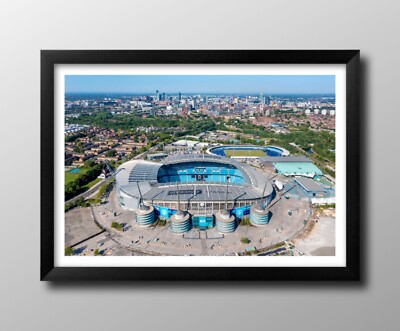 Manchester City gerahmter Druck, Etihad Stadium Luftbild. Die Bürger. Geschenke