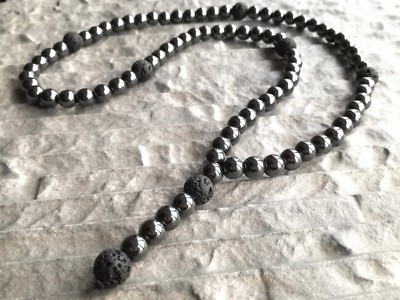 Halskette Lavastein Hämatit Y Kette herrenkette damenkette Rosenkranz Geschenk