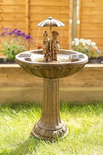 Water Fountain Solar Garden Boy and Girl Feature Outdoor Patio Ornament Statue