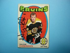 1971/72 O-PEE-CHEE NHL HOCKEY CARD #129 WAYNE CASHMAN GD/VG AUTO AUTOGRAPH OPC