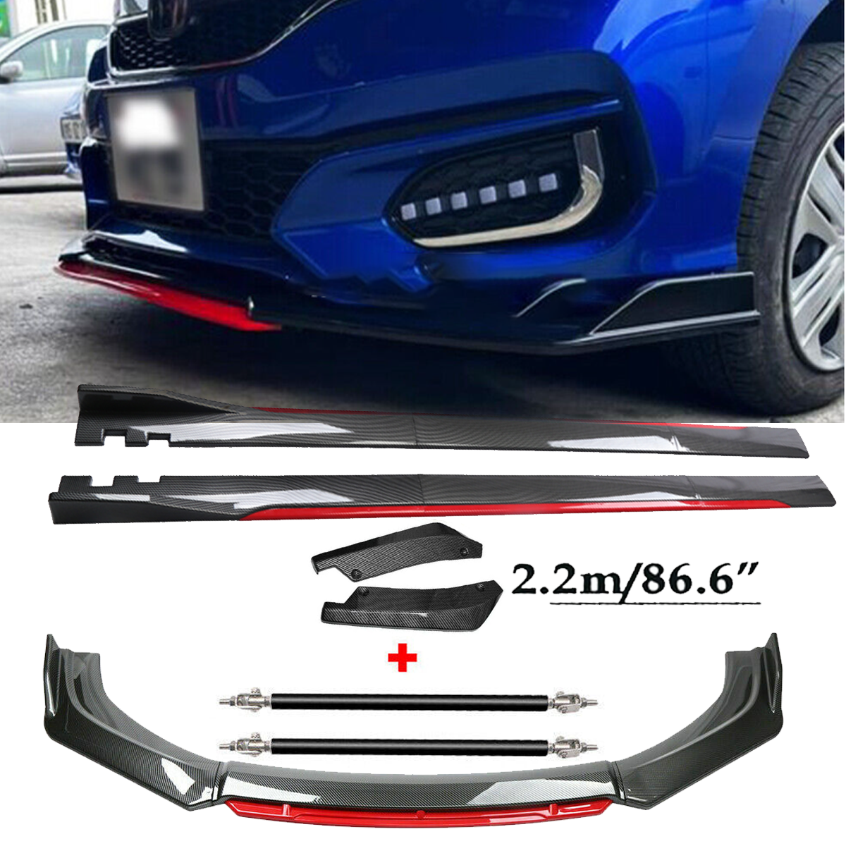 Front Lip Chin Bumper splitter Carbon Fiber Body Side Skirt For Honda Fit P