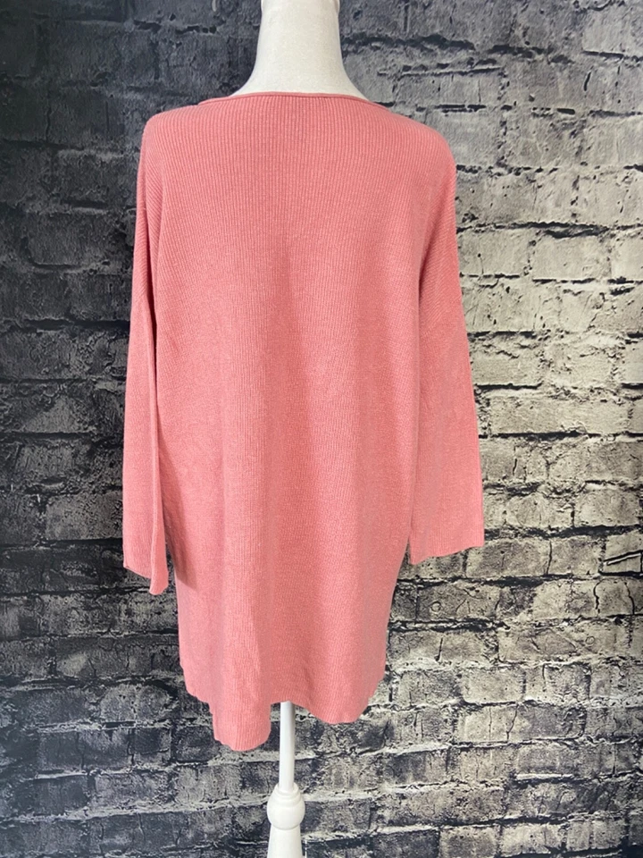 Suéter para mujer Eileen Fisher grande rosa tejido acanalado hilo italiano de gran tamaño Foto 3 de 4