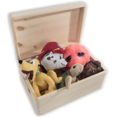 Mittelgroße Holz Spielzeugkiste Truhe Aufbewahrungsbox mit Klappdeckel & Griffen / unbemalt