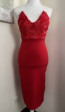 ✖️RARE LONDON Red Pointed Bust Strapless Midi Dress UK Size 6 XS