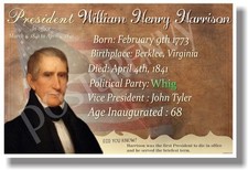 Presidential Series - President William Henry Harrison New Social Studies Poster