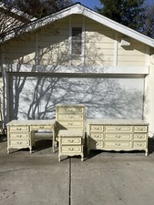 Vintage French Provincial Furniture Set Ornate Cream and Gold Mid-Century Design