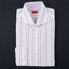 Isaia Regular-Fit 'Italia' Lilac Pink Stripe Cotton Dress Shirt 15.5 Eu 39 NWT