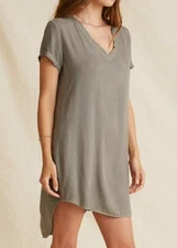 NEW CLOTH & STONE SzXS V-NECK SHORT SLEEVE HI-LOW HEM DRESS IN SOFT ARMY