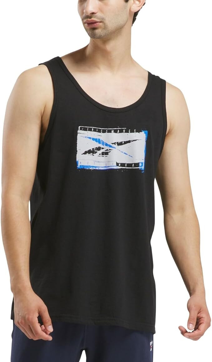 Мужская рубашка-майка без рукавов Reebok Regular fit черная однотонная большого размера 3990₽