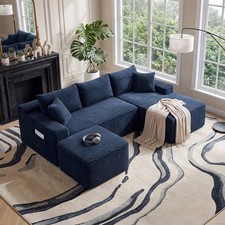 106" U-Shaped Cloud Sectional Sofa No Assembly Modular Couch Deep Seats Corduroy