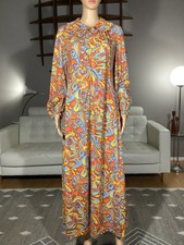 Vintage 60s 70s Psychedelic Paisley Maxi Dress Signature Fabric Kenneth Jay Lane