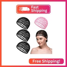 Geyoga 4 Pieces Mesh Crochet Hair Net Rayon Knit Snood Hat Thick Short Women Hai