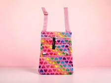 5.5" X 7.25" Pink Rainbow Heart Print Crossbody Side Bag w/ Long Strap