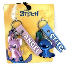 Disney Stitch Angel Keychain Set Wristlet Purse Charm New