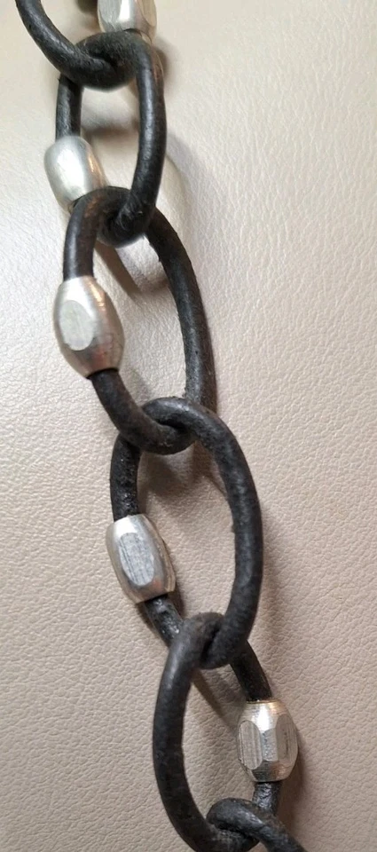 Collar de cadena de cuero de colección y pulsera a juego 2 piezas acento plateado punk rock Foto 4 de 4