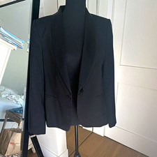 ZARA WOMAN Black Mid-Length Lined Button Blazer Jacket Womens Size L