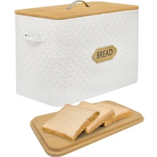 Extra Large Space Saving Farmhouse Bread Box With Wood Lid - Holds 2 Loaves -...