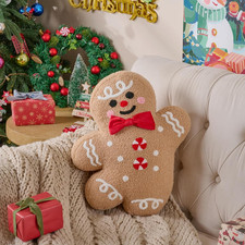 Christmas Gingerbread Boy Pillow, Christmas Decoration Winter Throw Pillows S...