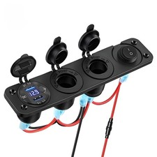 12V Dual USB Fast Charge Power Socket Panel Voltmeter Switch Waterproof