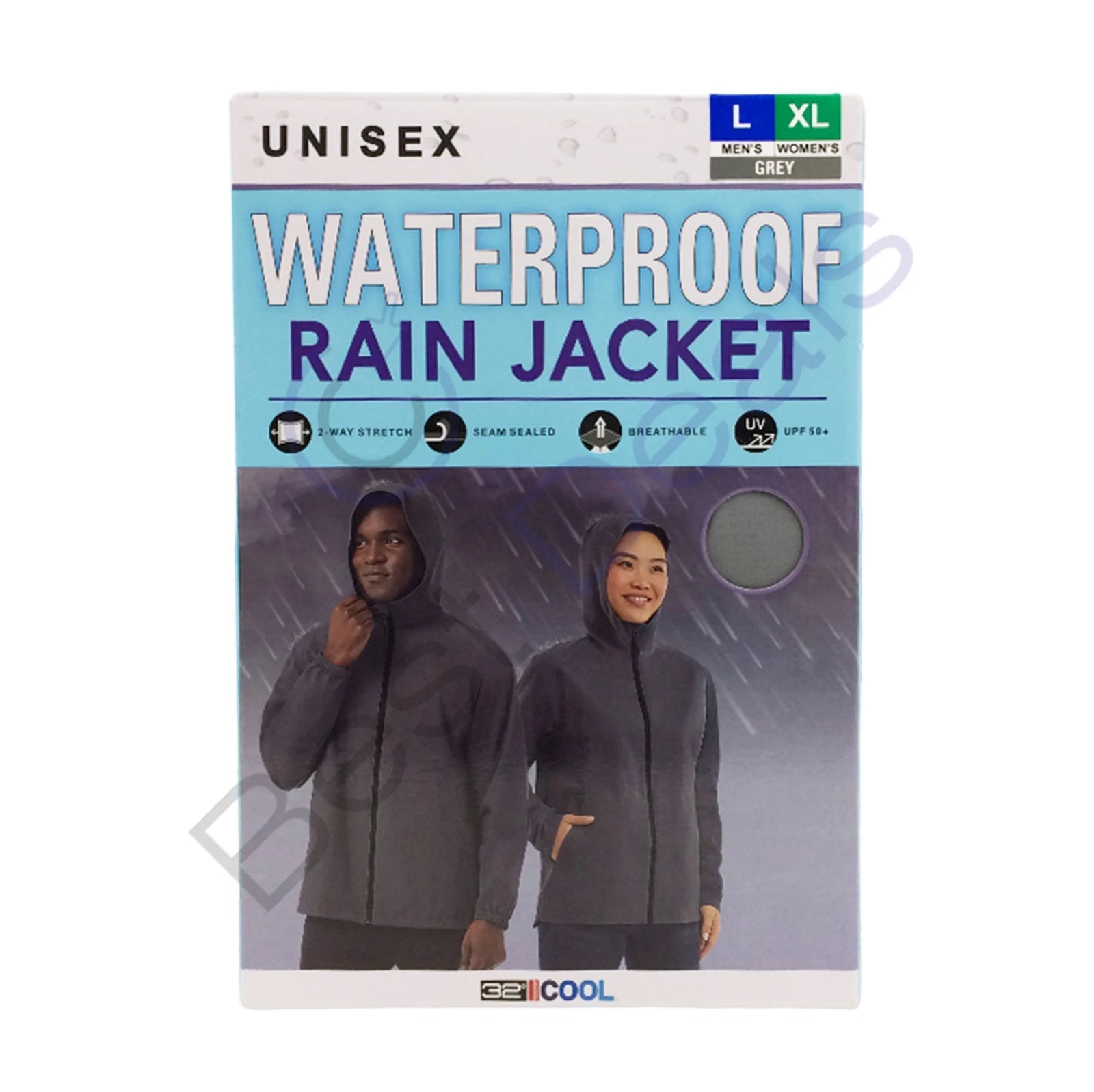 32 Degrees Cool Rain Jacket Unisex Adult Men's L Women's XL Gray Hooded