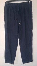 Calvin Klein Linen Blend Straight-Leg Pull-On Drawstring Pants Navy Summer M