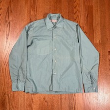 Vintage 60s Combed Cotton Teal Button Down Shirt Small