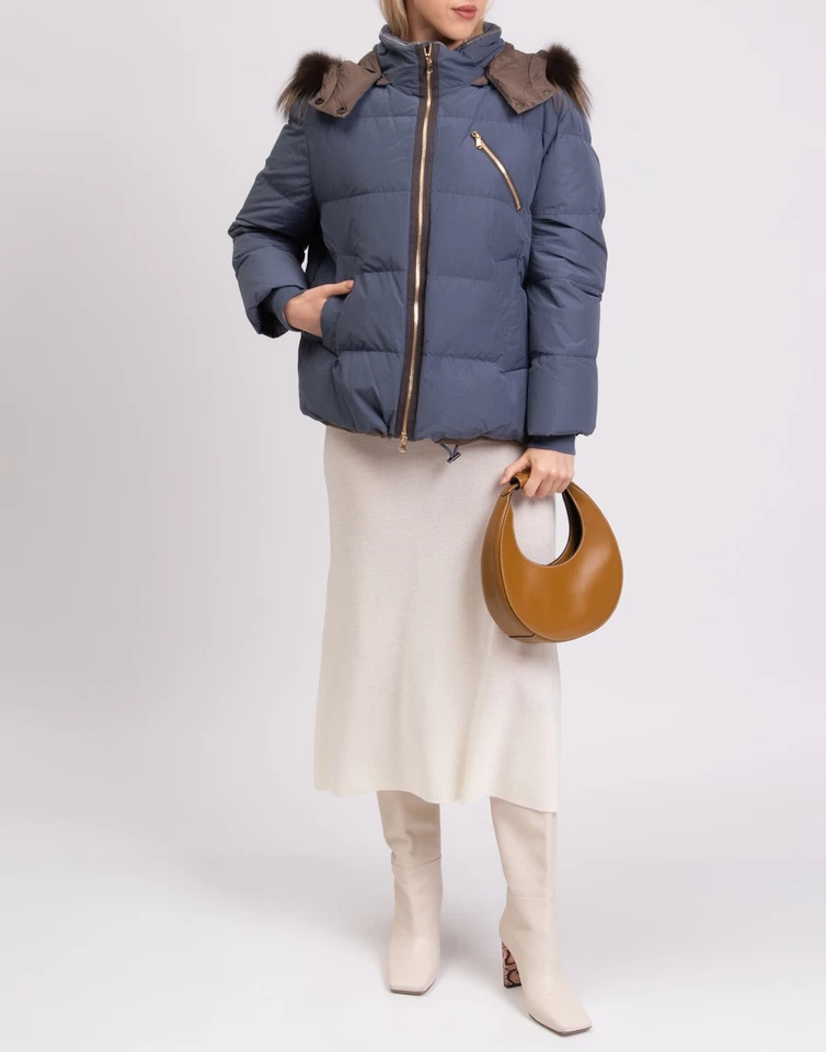 RRP €3790 BRUNELLO CUCINELLI Down Jacket IT42 US6 M Monili Beads Fox Fur Trim - Image 2 of 4