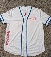 Marvel Men's Button-Up Baseball Jersey Shirt V-Neck Graphic Print M