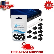 PortPlugs USB C Dust Cover 10-Pack for iPhone 16/15, Galaxy, Pixel, iPad - Black
