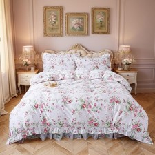 Romantic Floral Bedding Set 4 Piece Premium 100 Cotton Pink Rose Print Beddi...
