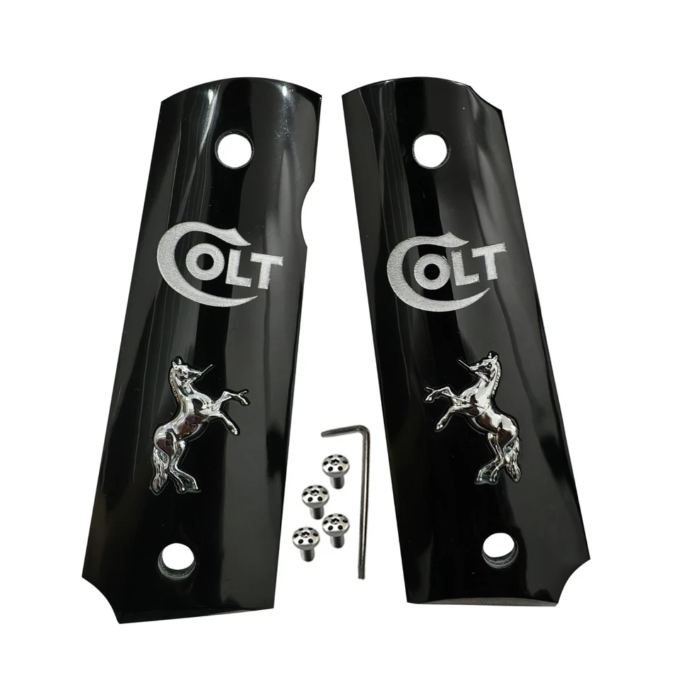 SHARDBLADE 1911 GUN GRIPS FULL SIZE COLT & CLONES Colt Horse Medallion W/Screws 1911 Grips