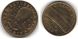 San Marino 20 Lire 1997 Die Künste – Cinema bankfrisch