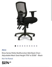 Alera Etros Series Petite Multifunction Mid-Back Chair Black Fabric New