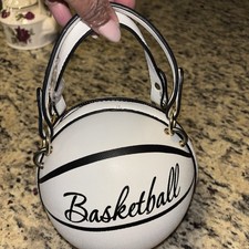 Women’s Basketball Bag Purse Double Handles Zippered  WHITE . with black trim.