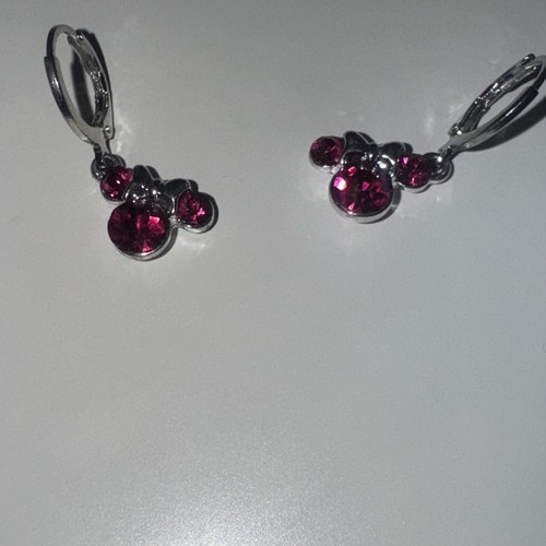 Disney Minnie Mouse Crystal Birthstone Silver plated Hoop Earrings 
