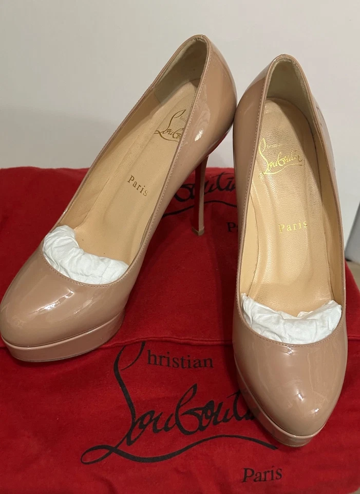 Zapatos de salón Christian Louboutin 120 mm plataforma nude, charol becerro, 37 Foto 3 de 4