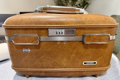 Vtg American Tourister Brown Train Case Cosmetic Vanity Luggage Hard Shell MCM