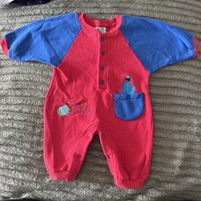 Vintage 3-6 Months Cookie Monster Embroidered Color Block Cookie Romper Outfit