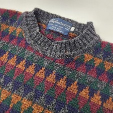 Vintage Burberrys Mens Wool Fair Isle Earth Tones Large Crew Sweater 80s 90s