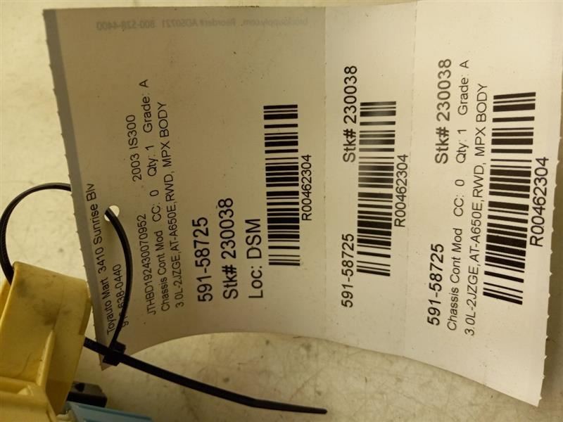 02-05 LEXUS IS300 3.0L RWD AT CHASSIS ECM MULTIPLEX NETWORK CONTROL MODULE 