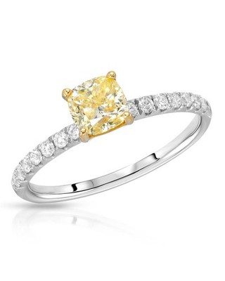 1 ctw im Labor gezüchteter gelber gepolsterter Diamant 14k massives Gold Solitär Verlobungsring