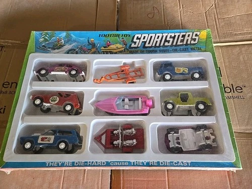 NOS VINTAGE 1971 TOOTSIETOY SPORTSTERS CAR, TRUCK, BOAT, TRAILER, MOTORCYCLE SET