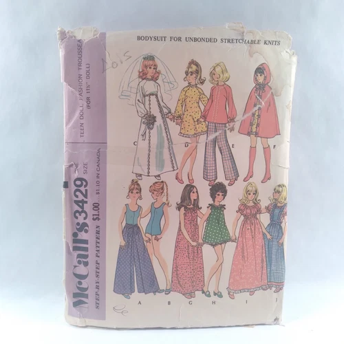 UnCut McCall's *Fashion Doll Clothes* 11.5" Barbie Size Pattern 3429 Vtg c1972