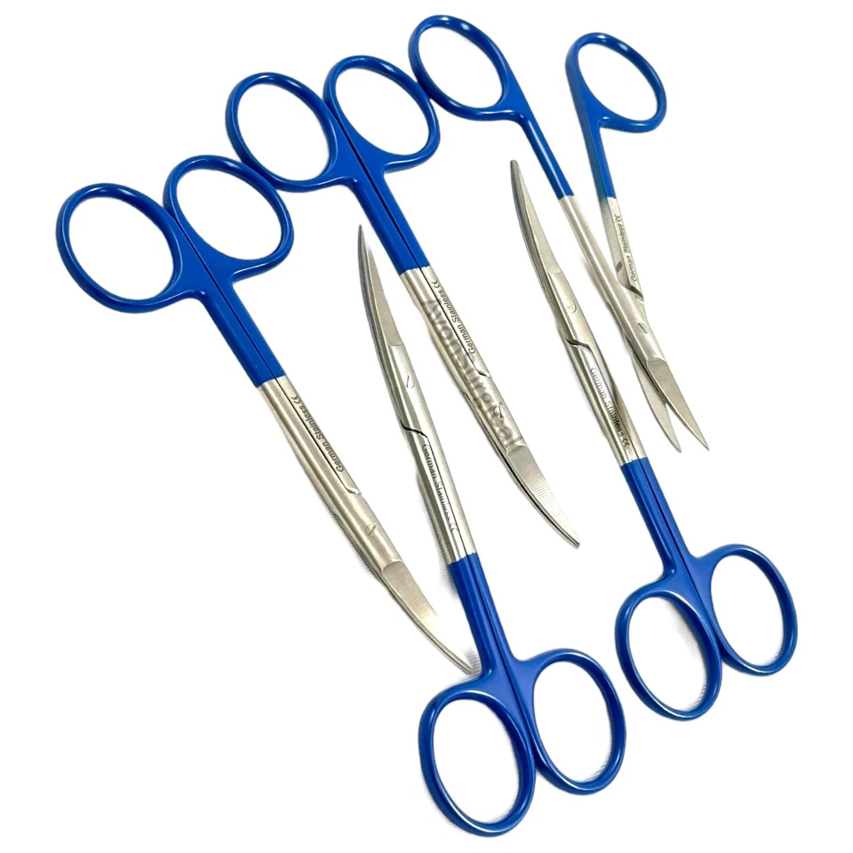 NUEVO INSTRUMENTO QUIRÚRGICO DENTAL SUPERCORTE CURVADO 4.5" ALEMÁN 5 TIJERAS IRIS - AZUL Foto 2 de 4