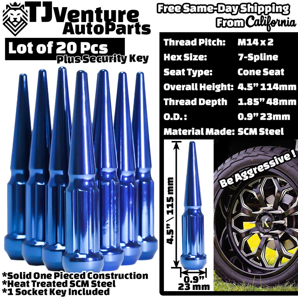 20x Tuerca de espiga azul 4,5" Spline 14x2 + Key Fit F150 Expedition Navigator y más Foto 2 de 3