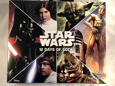 Star Wars 12 Days of Socks Christmas Advent Set Kids Shoe Size 3-10 Disney
