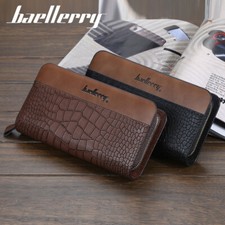 Mens Long Wallet Leather Zipper Large Phone Holder Bag Business Clutch Handbag