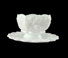 Vtg Westmoreland Grapes & Cable Paneled Milk Glass Saucer & Footed Mayo Bowl