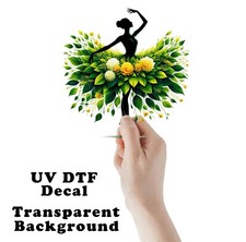 Green Flower Ballerina UV DTF Transparent Sticker / Decal
